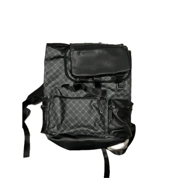 Top Loading Faux Leather Black Print Backpack - Picture 1 of 3